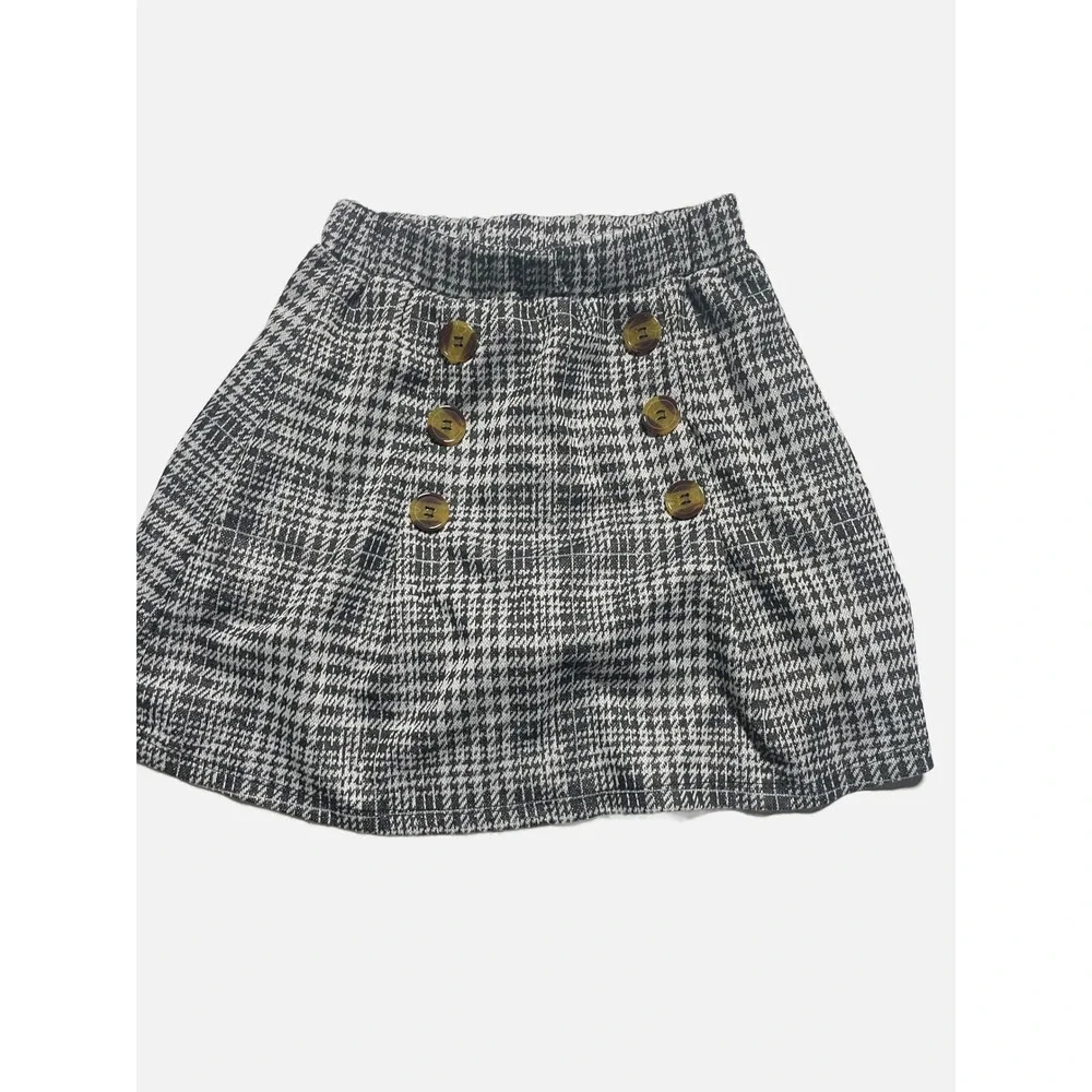 In Girl Skort Girls Size S 7-8 Black White Houndstooth Metallic Plaid Preppy‎